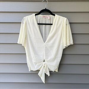 Willow & Root Women’s Blouse S Sheer Cream Tie-Front Detail V-Neck